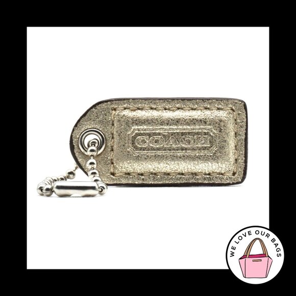 1.5" Small Y2K VINTAGE COACH Gold White Leather Fob Bag Charm Keychain Hang Tag - Picture 1 of 2